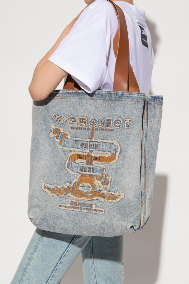 Y Project Denim shopper bag | quilted-logo metallic-effect